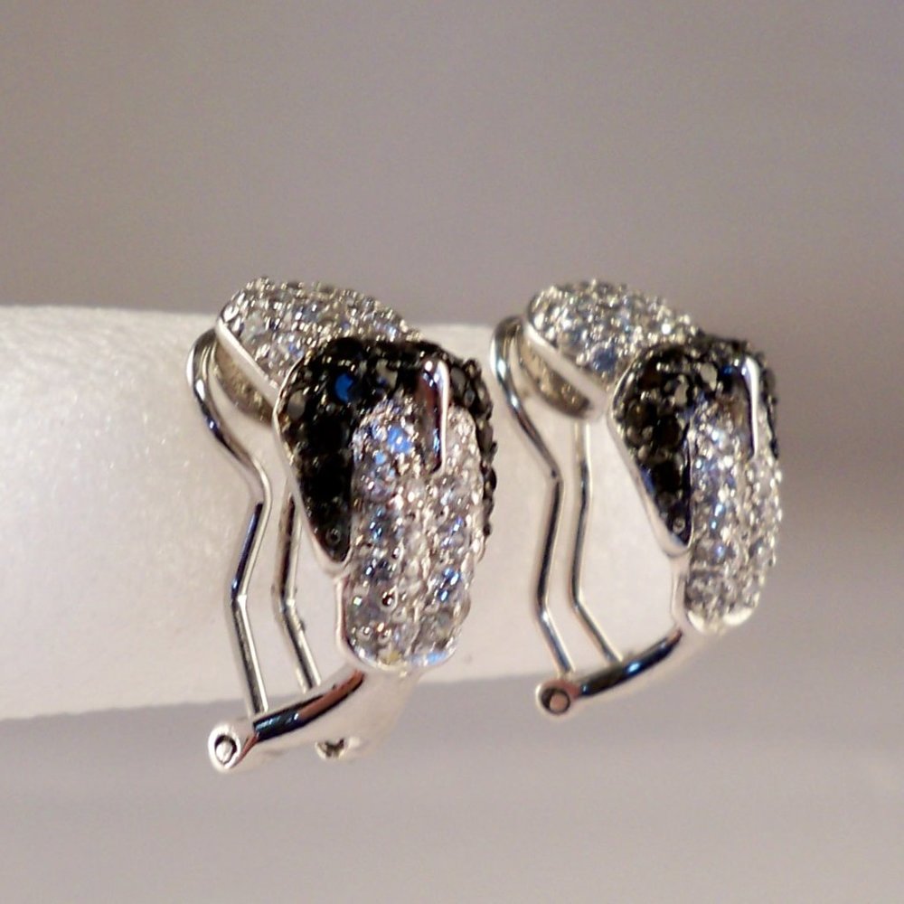 NEW Rare Vintage Charles Winston Black RP Buckle Cubic Zirconia Silver Earrings